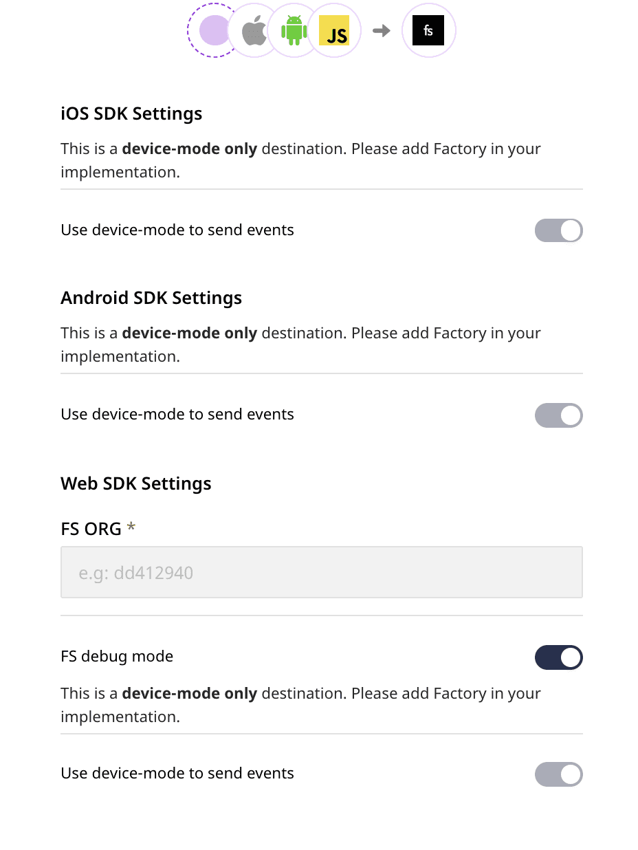 FullStory connection settings