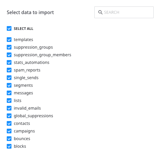 Selecting the data to import